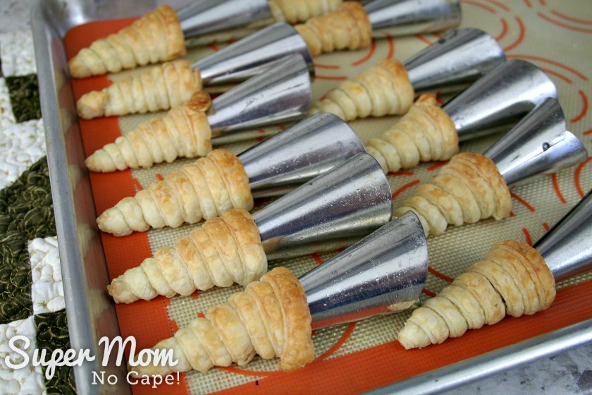 Mini Puff Pastry Cones out of the oven and cooling