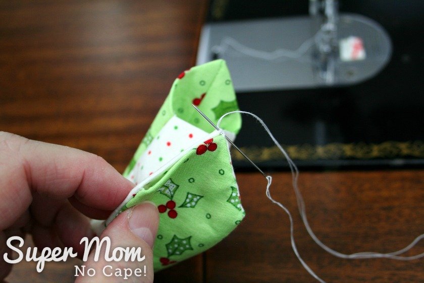 Continuing to Sew the point of the Dresden Charm Ornament