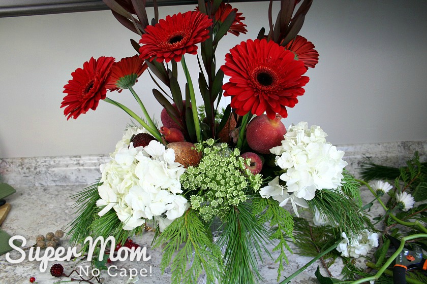 Queen Annes Lace added to the DIY Christmas floral arrangement