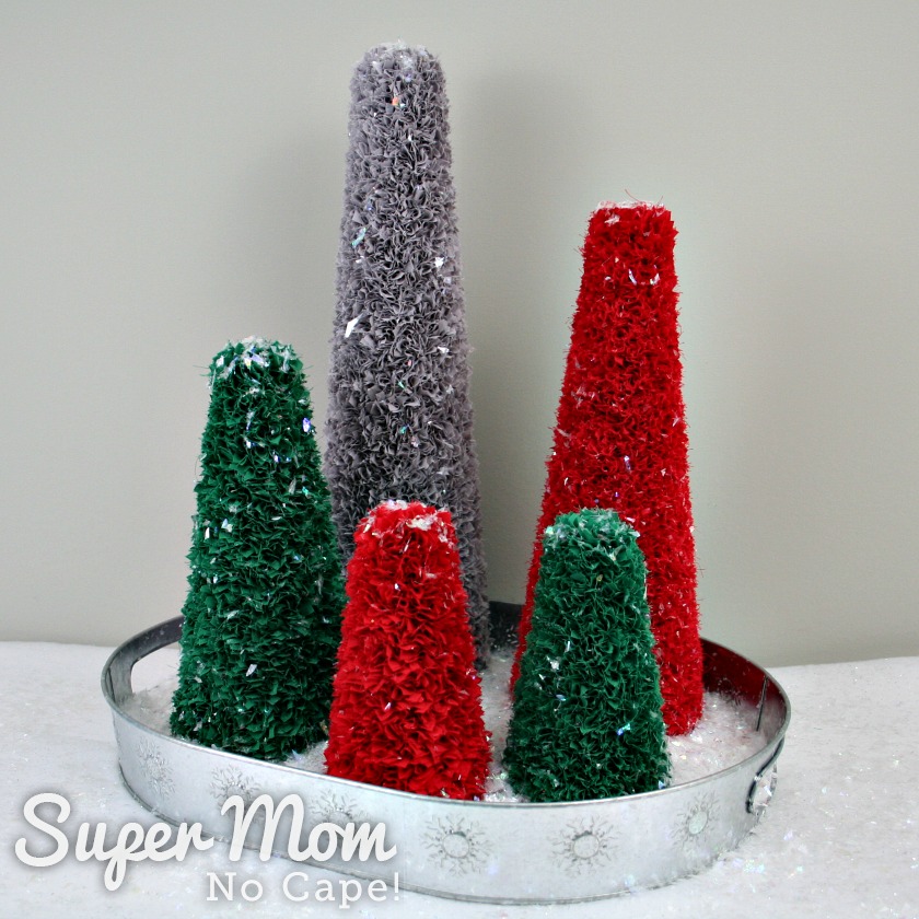 Poke and Push Christmas Trees in a silver tray with snow