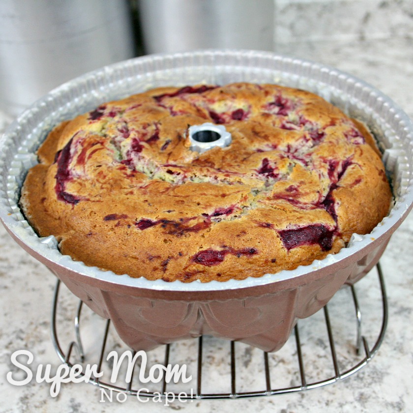 Cooling the Cranberry Coffee cake in the pan for 5 to 10 minutes