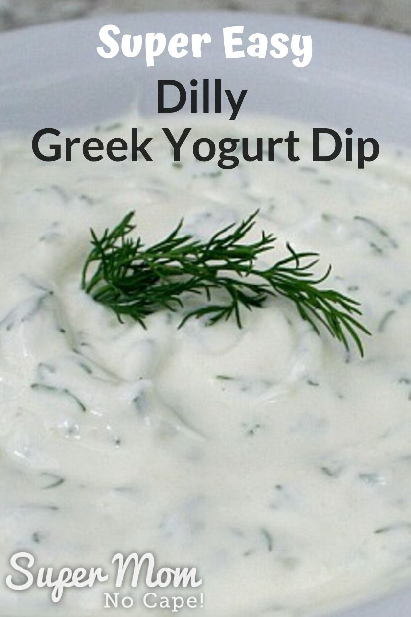 Bowl of Dilly Greek Yogurt Dip with sprig of fresh dill