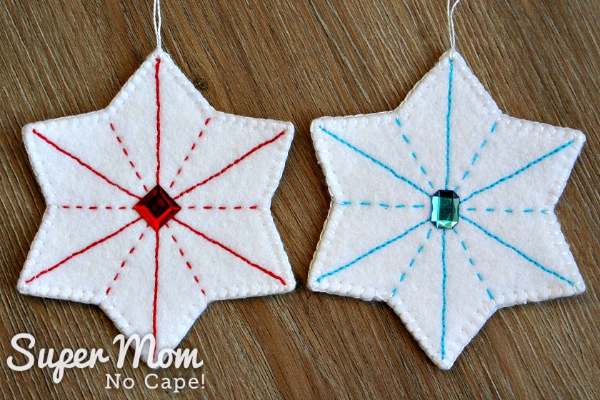 Red and Blue Embroidered Felt Stars with matching gems in the center.