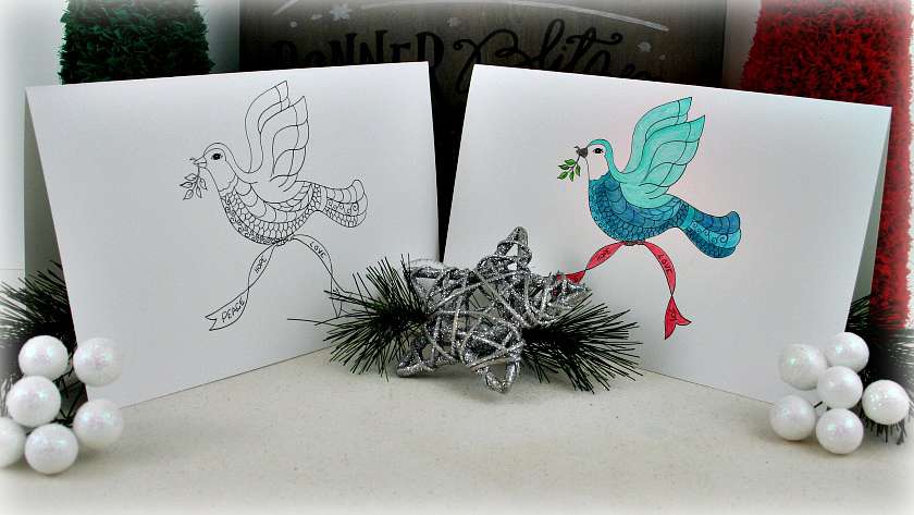 Christmas Dove Card and Coloring Page