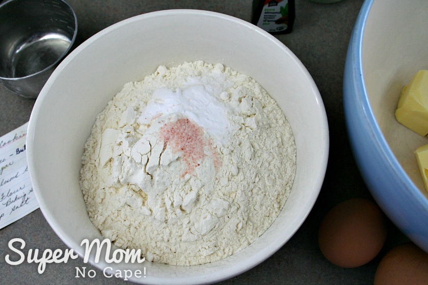 Flour, salt and baking soda in a mixing bowl