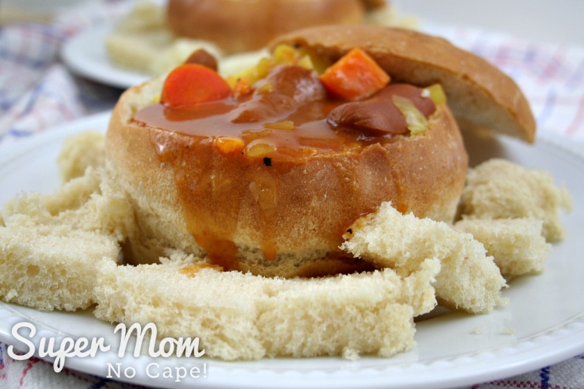 Bread bowl filled with wiener stew