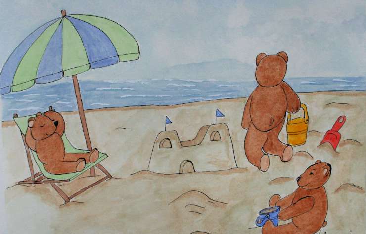 Teddy Bear Fun at the Beach Embroidery Pattern