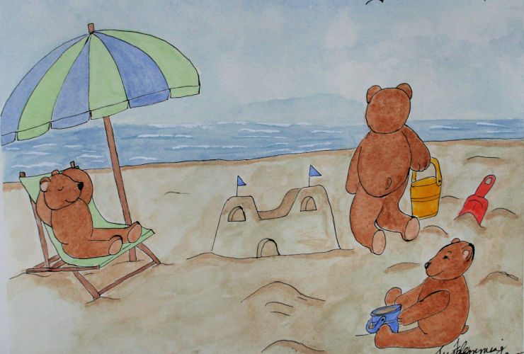 Teddy Bear Fun at the Beach Embroidery Pattern