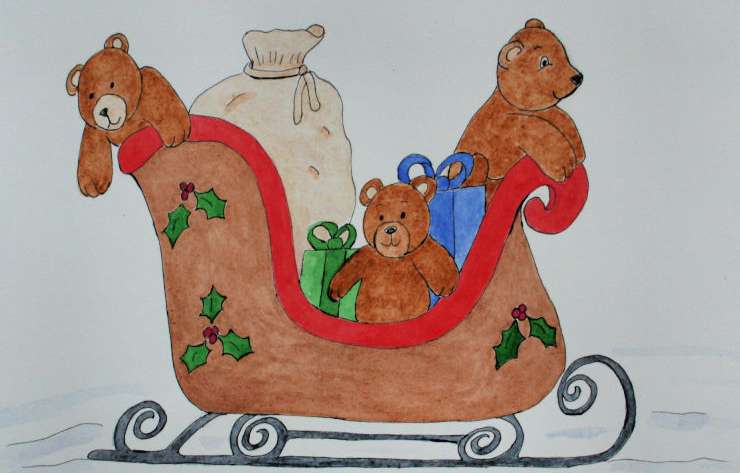 Teddy Bears on Santa’s Sleigh Embroidery Pattern