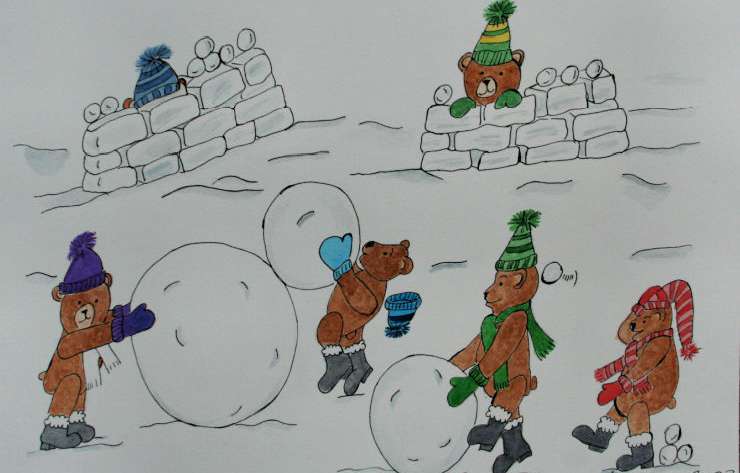 Teddy Bear Snow Fun Embroidery Pattern