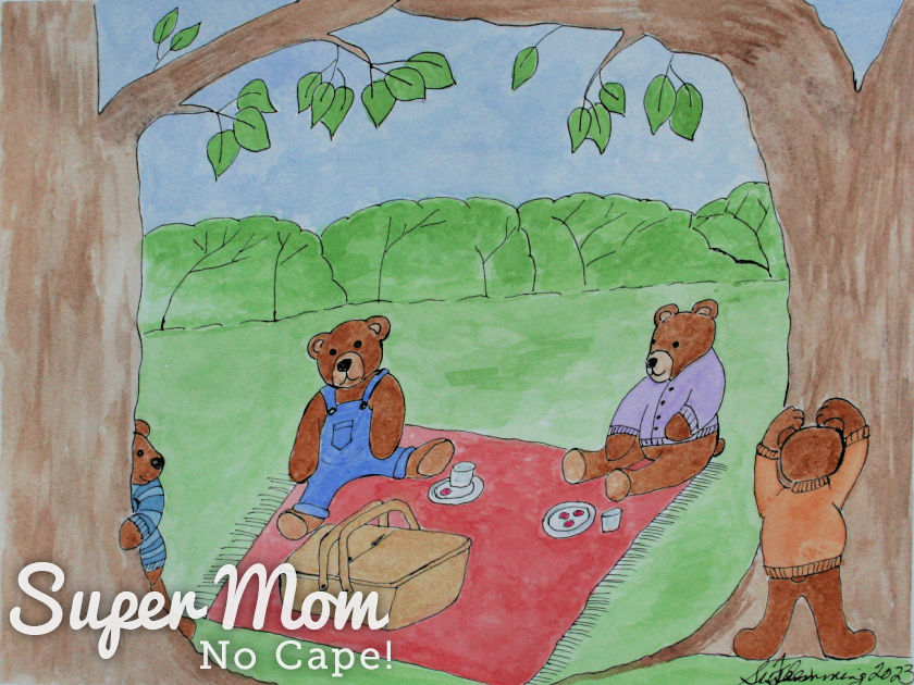 Illustration of teddy bears having a picnic