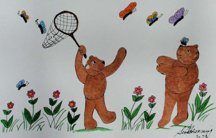 Teddy Bear Butterfly Hunt Embroidery Pattern