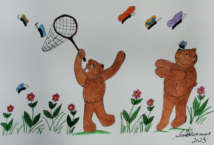 Teddy Bear Butterfly Hunt Embroidery Pattern