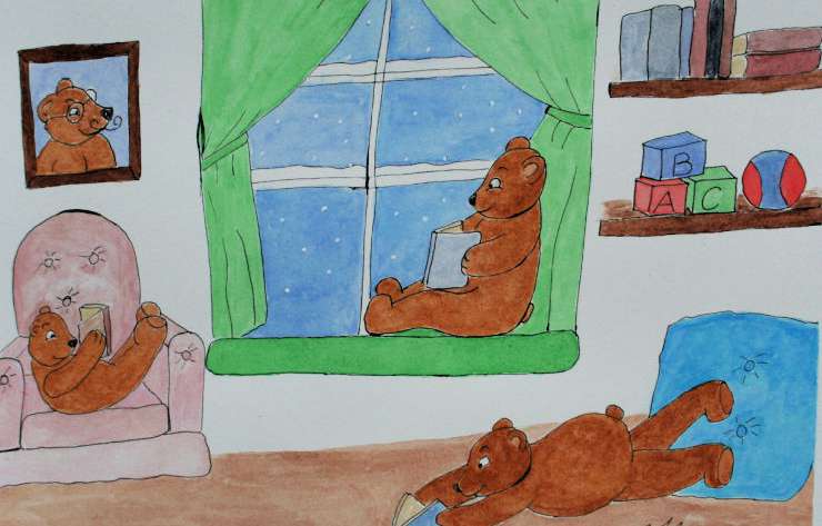 Teddy Bears Reading Embroidery Pattern