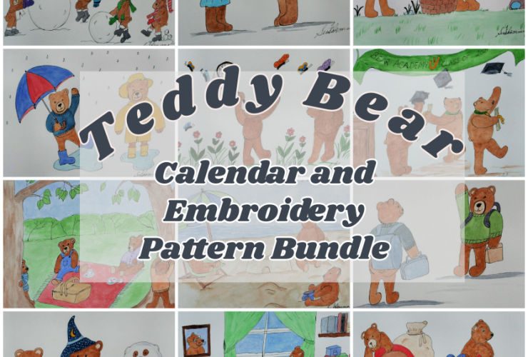 Teddy Bear Calendar and Embroidery Pattern Bundle
