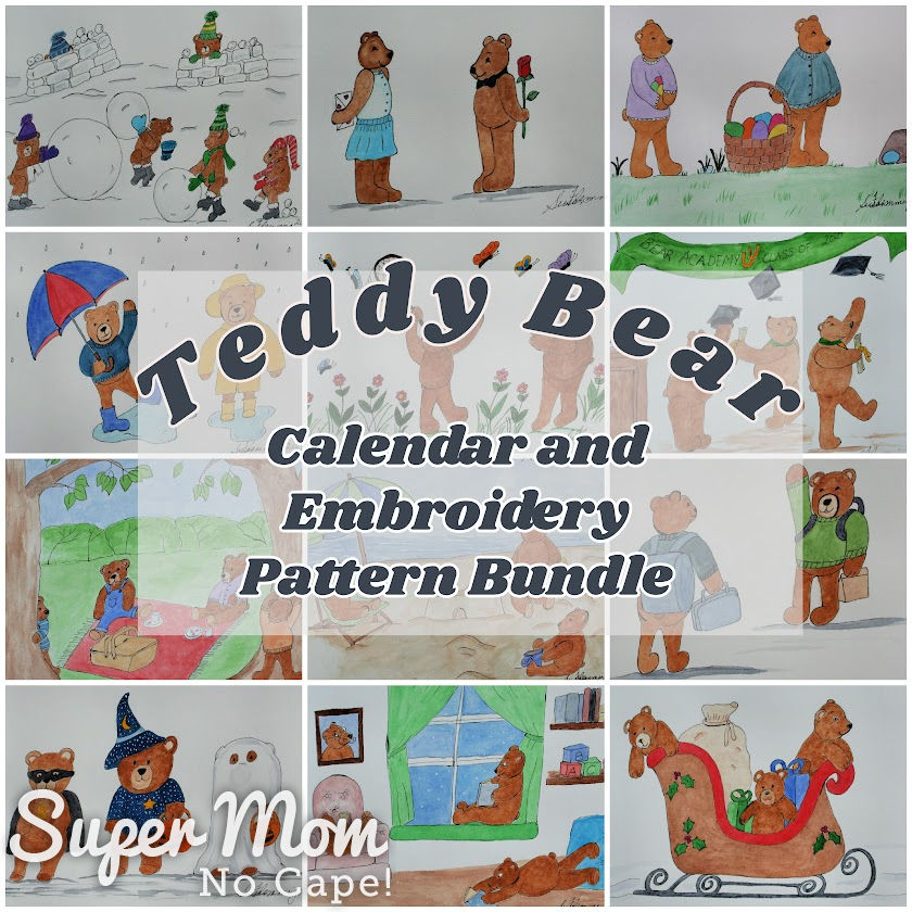 Collage of all the illustrations from the Teddy Bear 2024 Calendar