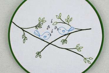 Songbirds pattern in embroidery hoop frame