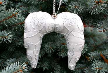 Embroidered angel wing Christmas ornament